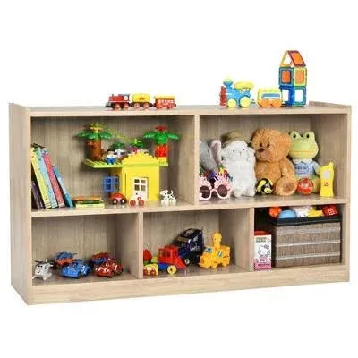 Kids 5-Cube Storage Cabinet 2-Shelf Wood Bookcase Organizer - Natural - 44"x 12"x 24"(L x W x H)