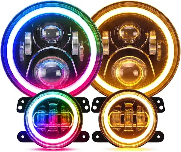 SUPAREE Round RGB 7 Inch LED Headlights and Jeep LED Fog Lights Jeep 1997-2017