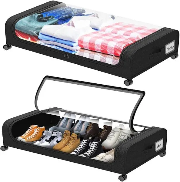 INVOCOO 2 Pack Under Bed Storage with Wheels, 37L Large Capacity Under Bed Storage Containers with Clear Lid,Handle,Label, Rolling Under Bed Shoe