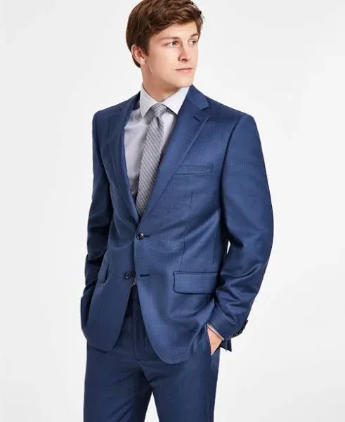 $640 Calvin Klein 36S Mens Slim X Fit Blue Wool 2 Piece Suit Pants Jacket Blazer