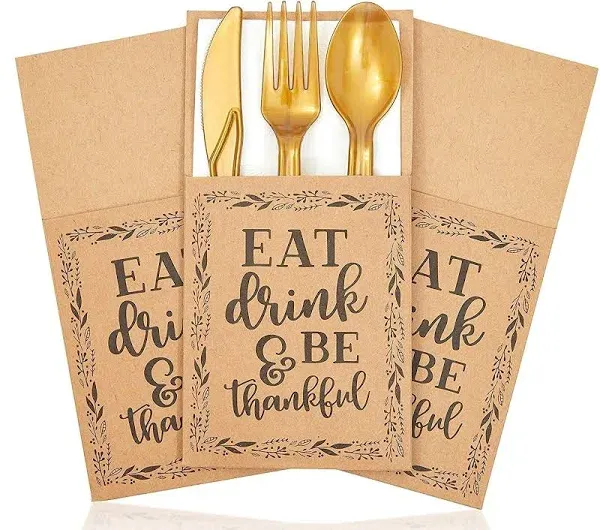 Sparkle and Bash Thanksgiving Dinner Party Utensil Holder Pockets