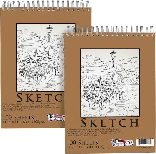 U.S. Art Supply 11" x 14" Top Spiral Bound Sketch Book Pad