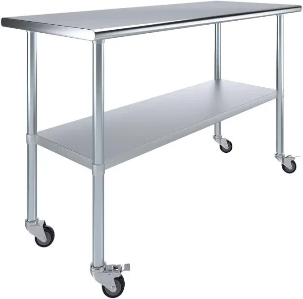 24" x 60" Stainless Steel Work Table with Undershelf Casters