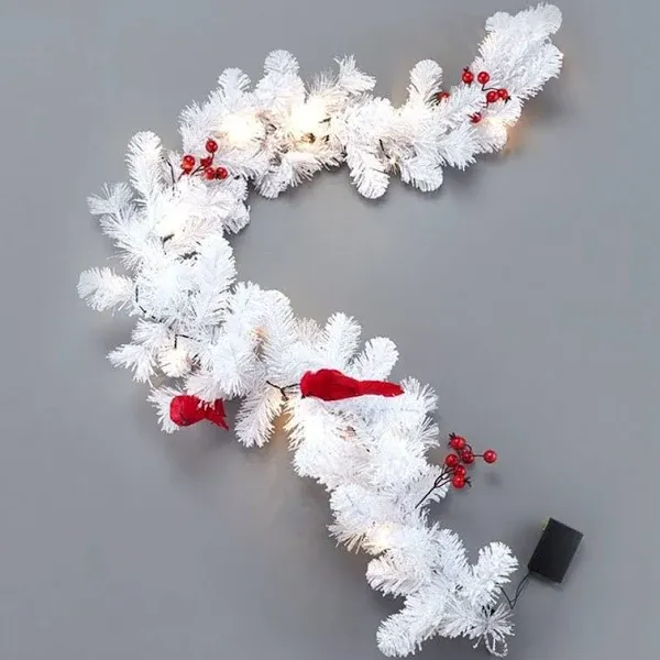 LTD Commodities Lighted Snowy Cardinal Holiday Decor Garland