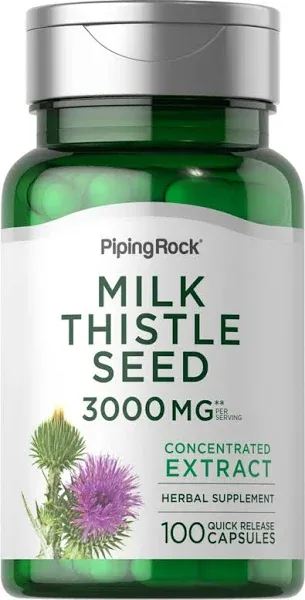 Milk Thistle Seed Extract 3000 mg (per serving) 100 Capsules | Benefits & Uses | PipingRock Health Products