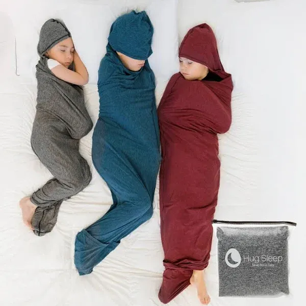 Hug Sleep Hooded Sleep Pod Move for Kids, Wearable Blanket for 7-10 Year Old Girl or Boy, Weighted Blanket Alt, Seen on Shark Tank, Cooling Sensory, Machine Washable Cozy Blankets, Turquoise