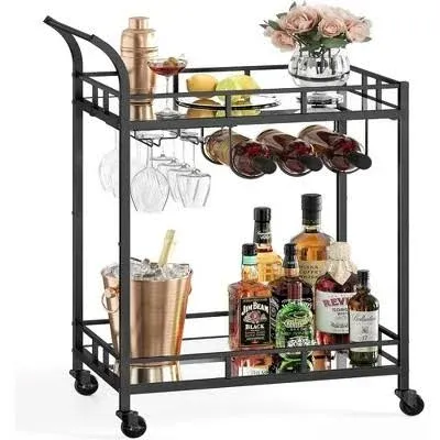 Vasagle Bar Cart Home Bar Serving Cart Wine Cart with 2 Mirrored Shelves