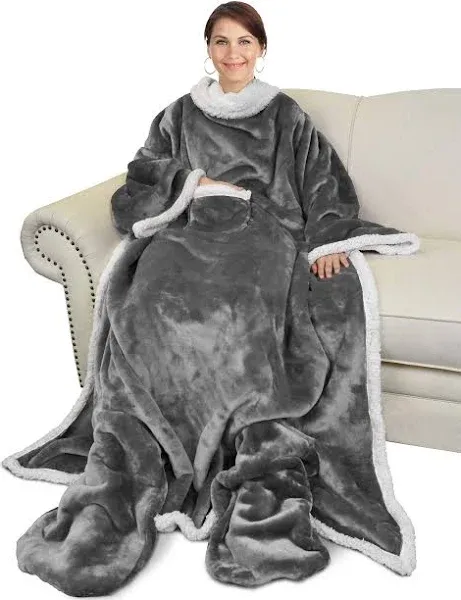 Catalonia Sherpa Wearable Blanket with Sleeves Foot Pockets Throw Blanket Robe  | eBay