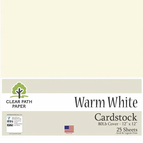 Warm White Cardstock 12 x 12 Inch 80Lb Cover 25 Sheets Clear Path Paper