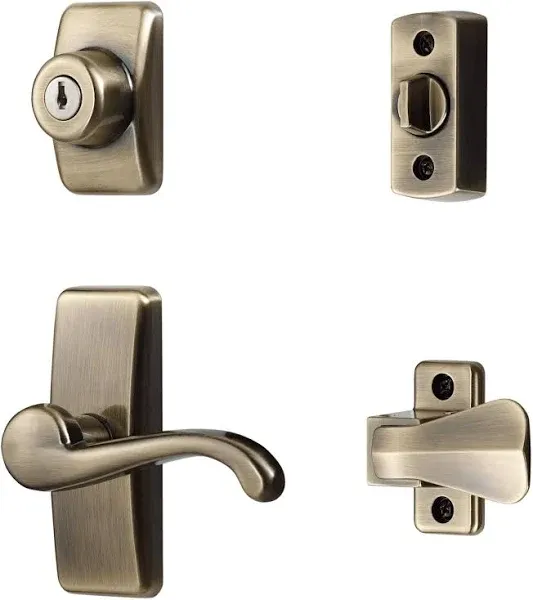 Ideal Security Door Lever with Deadbolt Lock for Storm and Antique Brass 