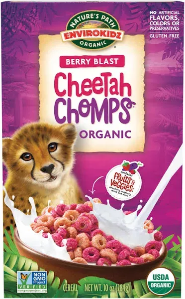 Natures Path Organic Envirokidz Cereal, Organic, Berry Blast, Cheetah Chomps - 10 oz