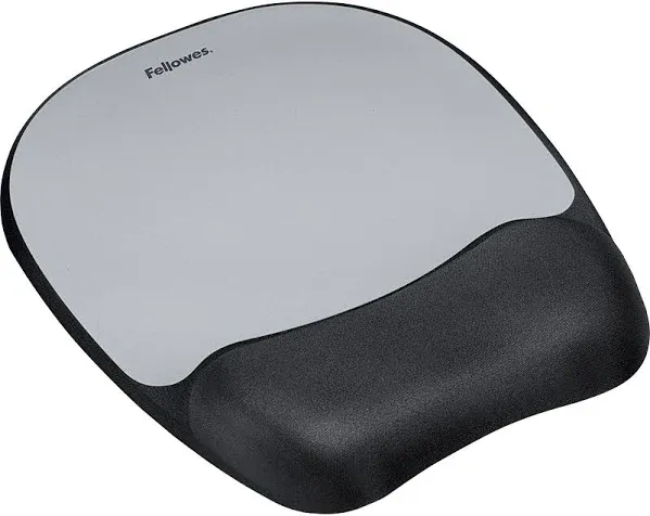 Fellowes Memory Foam Mouse Pad with Wrist Rest, 7.93 x 9.25, Black/Silver