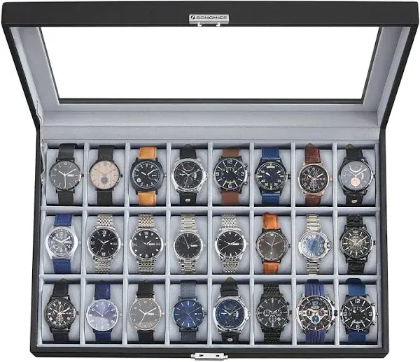 24 Slots Watch Box PU Leather Watch Case Organizer Watch Display Case Lockable