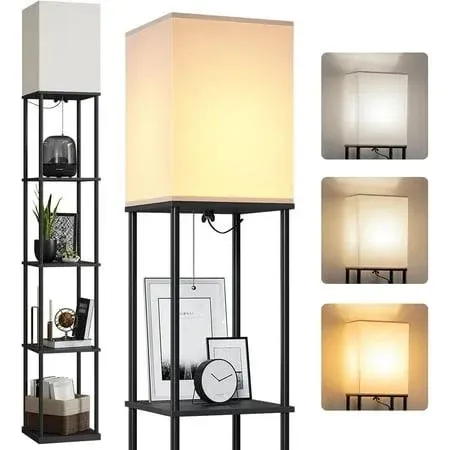 Modern Square Standing Floor Lamp with Shelves