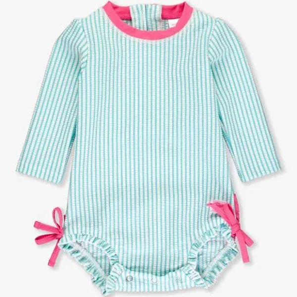 RuffleButts Baby Girls Seersucker Long Sleeve Rash Guard