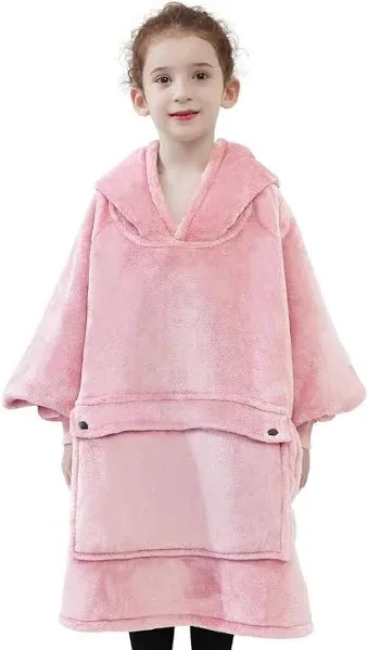 KFUBUO Wearable Blanket Hoodie for Kids Sherpa Patterns Oversized Sweatshirt Blanket With Pocket 6-10 Year Old Girls&Boys Birthday Gifts Pink