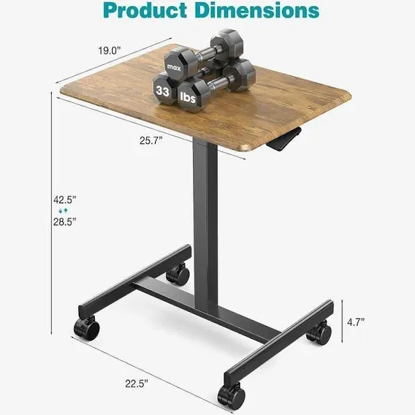 Sweetcrispy Small Mobile Rolling Standing Desk Overbed Table Teacher Podium with Wheels