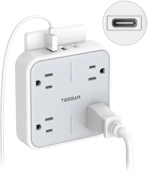 Multi Plug USB Wall Charger, 4 Outlet Splitter with 3 USB Wall Plug (1 USB C Port)