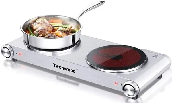 Techwood Electric Hot Plate Stove Countertop Double Burner Infrared Ceramic Doub