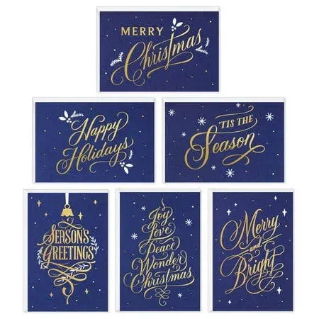 Gold Foil on Navy Boxed Christmas Cards Assortment, Pack of 72