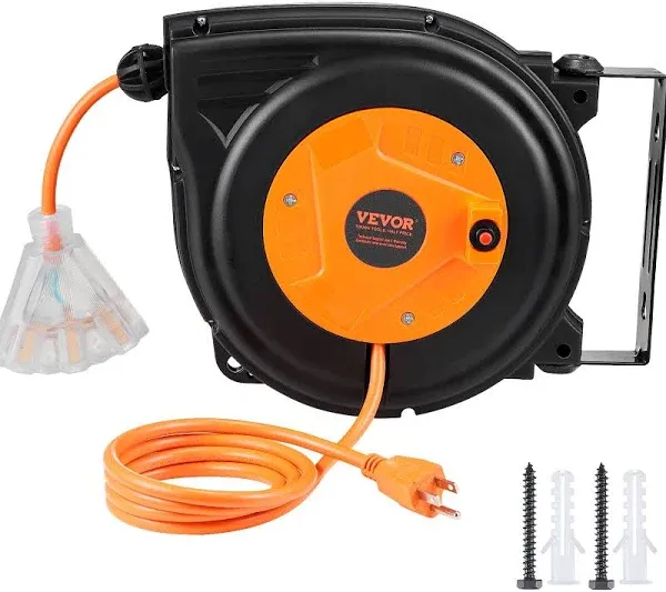 VEVOR 30 ft. 16 AWG/3C 10 Amp Retractable Extension Cord Reel SJTOW Po