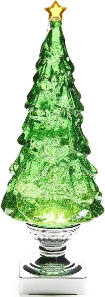 Light Up Christmas Tree Snow Globe with Glitter 15.25&#034; Green