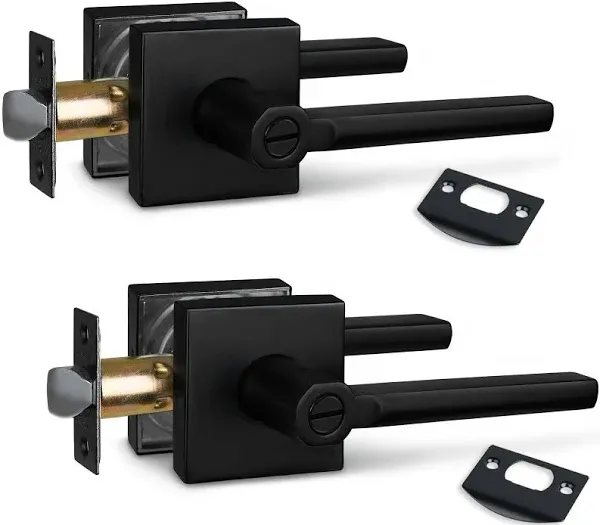 NEWBANG (2Pack) Bed/Bath Room Door Lever for Privacy Bathroom and Interior Door Door Lock Handle in Aged Matt Black, HD1601-DB-BK-2P