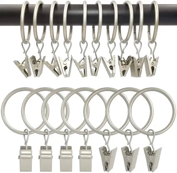 AMZSEVEN 90 Pack Curtain Rings with Clips, Drapery Clips with Rings, Drapes Rings 1.26 in Interior Diameter, Fits up to 1 in Curtain Rod, Matte Silver