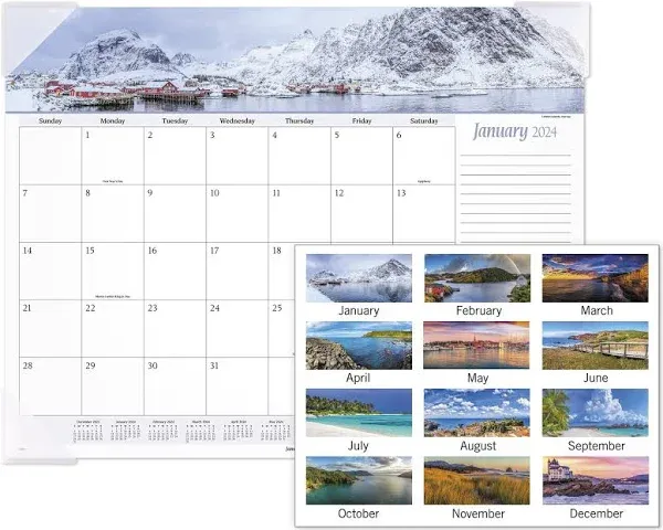 AT-A-GLANCE Panoramic Seascape Monthly Desk Pad Calendar