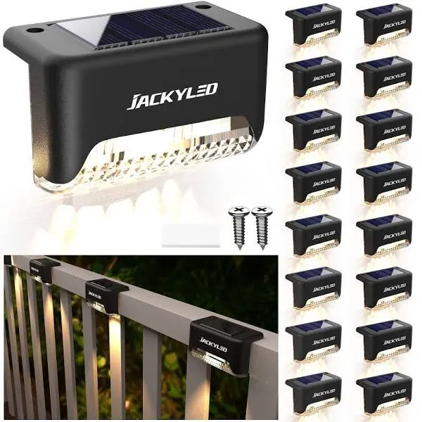 pearlstar 16 Pack Solar Step Deck Fence Lights, Solar Step Lights Outdoor Wat...