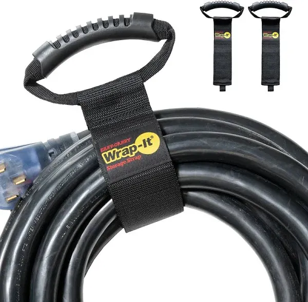 Wrap-It Easy-Carry 28 in. Storage Straps with Handles, Heavy-Duty Hoop/Loop Cord and Hose Carrying Straps, 2-Pack, A102-H-28BX, Black, 28 in. Large