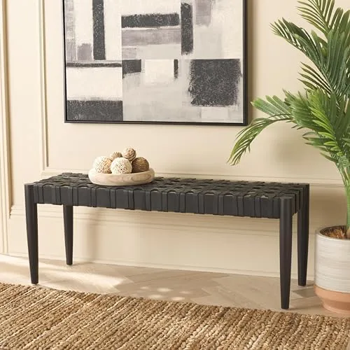 Safavieh Margaretta Solid Wood & Woven Leather Bench