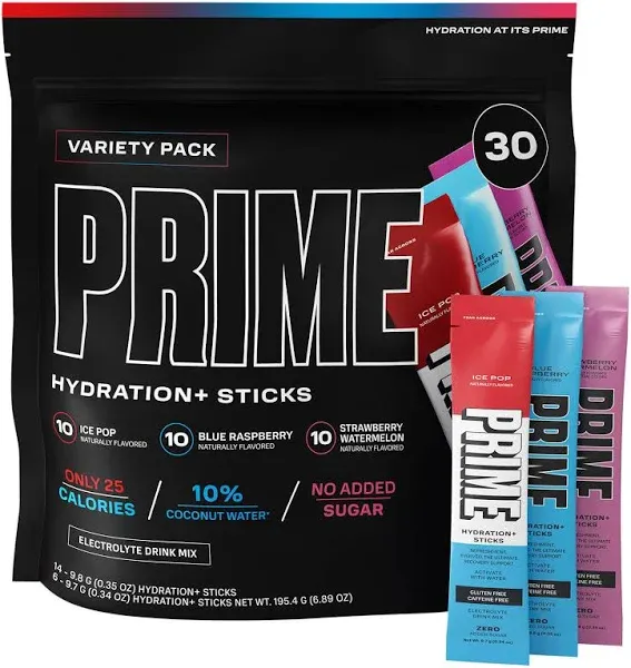 Prime Hydration+ Electrolyte Powder Sticks Variety Pack, 30 Pack