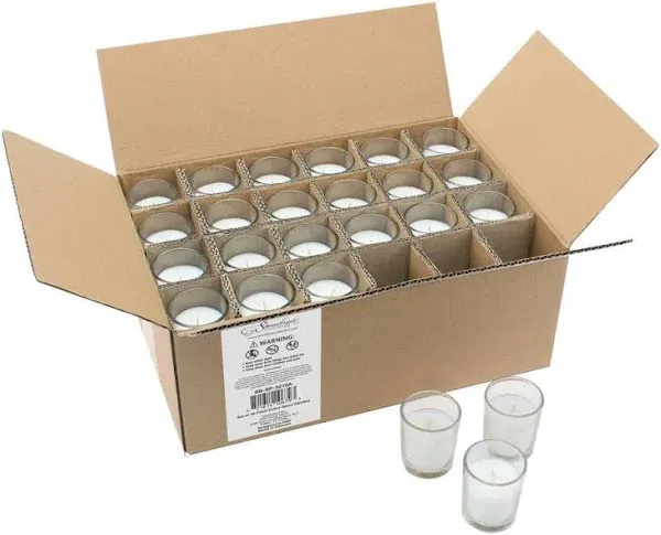 Stonebriar 48 Pack Unscented Long Burning Clear Glass Wax Filled Votive Candles