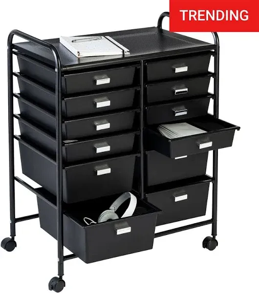 Honey-Can-Do 12 Drawer Rolling Storage Cart Black