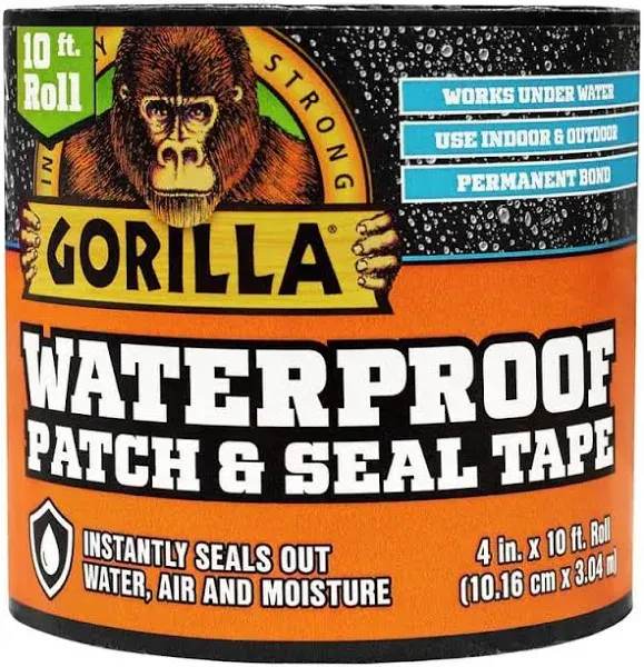 Gorilla Seal Tape 10&#039; Indoor/Outdoor UV Resistant Waterproof Patch Black 4 Pack