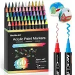 Shuttle Art 60 Colors Dual Tip Acrylic Paint Markers, Brush Tip and Fine Tip Acrylic Paint Pens for Rock Painting, Ceramic, Wood, Canvas, Plastic, GL