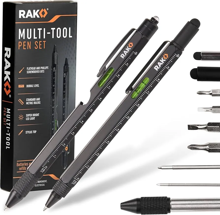 RAK 2-in-1 Multi-Tool Pen Set (2 Pack) Dad Christmas Gifts for Men - LED