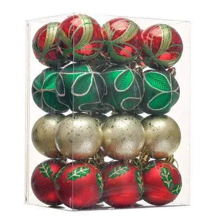 Christmas Tree Decorations Set, 24ct Red Green and Gold Shatterproof Christma...