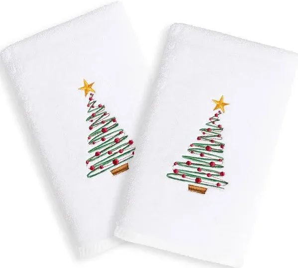 Linum Home Textiles TR00-2HT-TREE-2 Christmas Tree Embroidered Hand Towels (Set of 2), 2 Piece