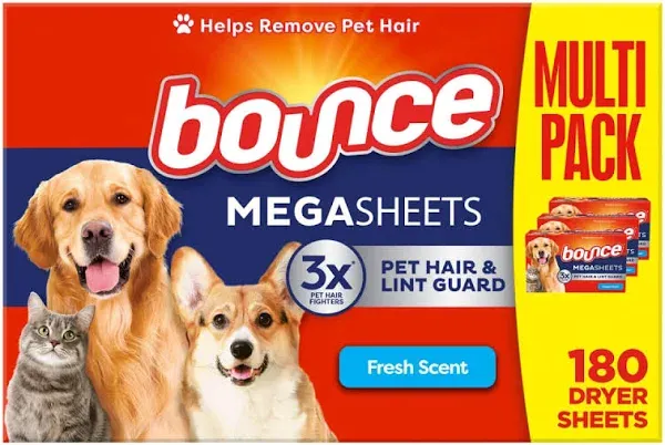 Bounce Pet Hair and Lint Guard Mega Dryer Sheets, Fresh Scent, 160 Ct