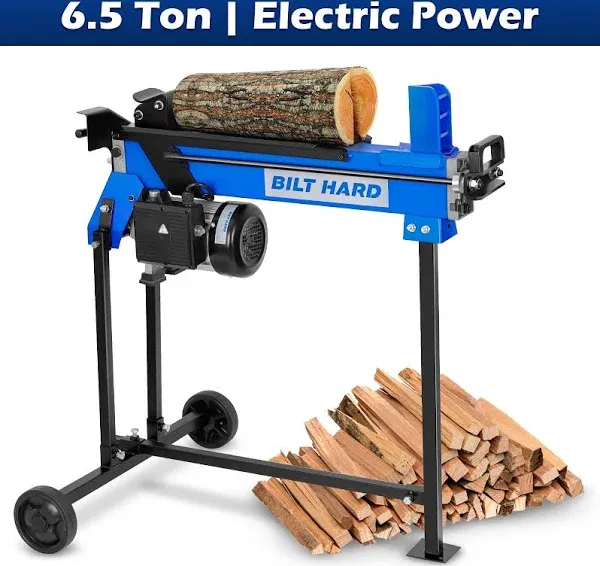 BILT HARD Log Splitter 6.5 Ton with Stand, Wood Electric Powered, Hydraulic Ram, Firewood Splitting Machine Black Stand Wood Splitter