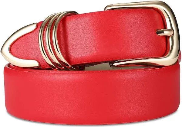 Women's Leather Belts with Gold Buckle Fashion Leather Waist Belt Elegant Ladies Belts for Jeans Dress & Casual Wear