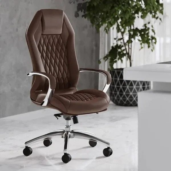 ZURI Furniture Modern Ergonomic Sterling Genuine Leather Executive Chair with Aluminum Base - Cream