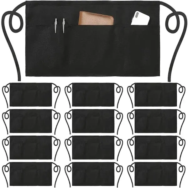 NOBONDO 12 Pack Waitress Aprons with 3 Pockets - Waist Aprons for Women Men Commercial Waiter Half Apron with Extra Long Straps Reinforced Seams for Restaurant Server Work