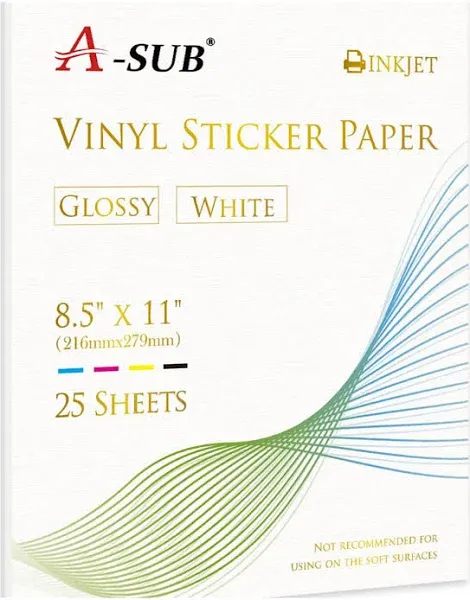  25 Sheets Vinyl Sticker Paper for Inkjet Printer - Glossy Printable Vinyl 