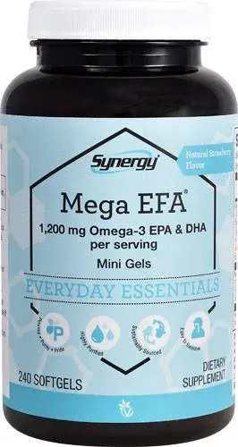 Vitacost Synergy Mega EFA 1200 Omega 3 EPA and DHA with Strawberry 240 Softgels