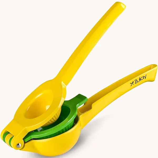 Zulay Kitchen Metal 2-in-1 Lemon Lime Squeezer - Hand Juicer Lemon Squeezer Gets Every Last Drop - Max Extraction Manual Citrus Juicer - Easy-to-Use