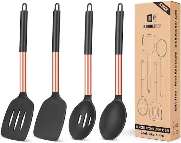 BUNDLEPRO Pack of 4 Silicone Cooking Utensils Set Non Stick Large Solid Spatulas