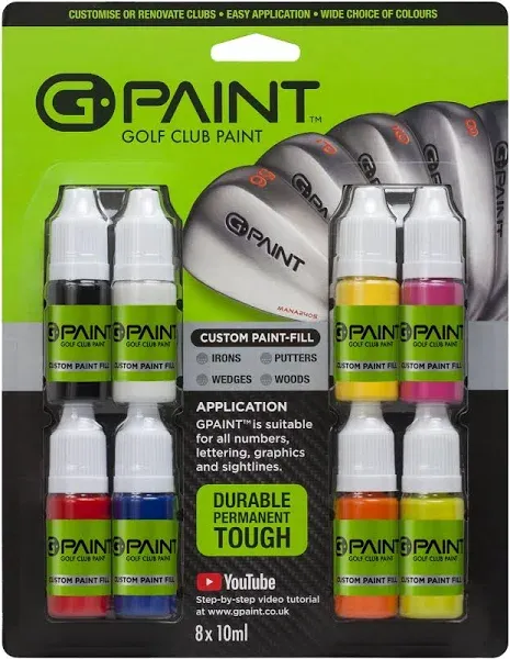 G-Paint Golf Club Paint (8-Pack) (Black/White/Red/Blue/Yellow/Pink/Orange/Green)